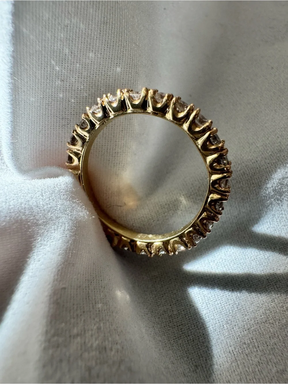 14K Solid Gold Diamond Eternity Band - Sparkling Gold Diamond Ring - Picture 5 of 12
